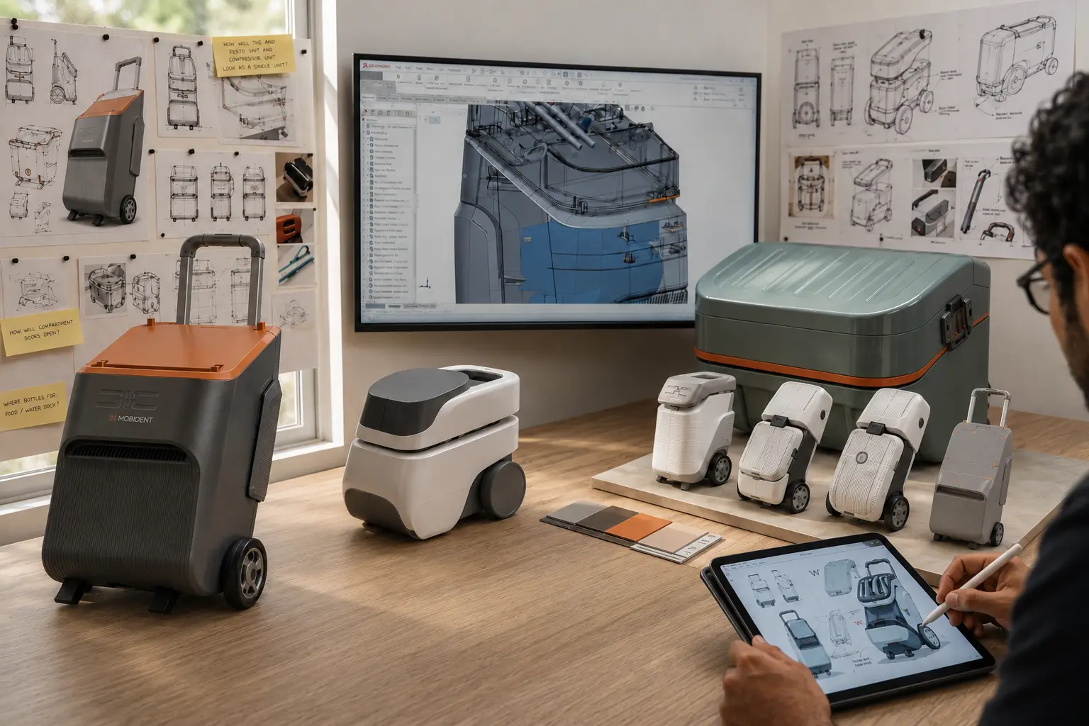 Product development company taking a hardware idea from concept to a shipped product with prototypes, sketches, DFM Cad reviews