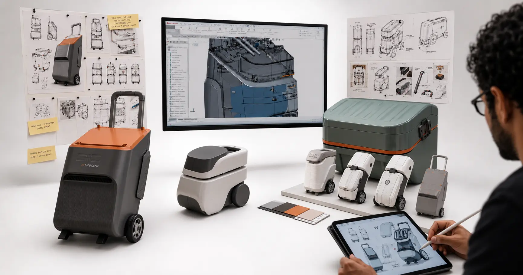 Product development company taking a hardware idea from concept to a shipped product with various stages being shown here