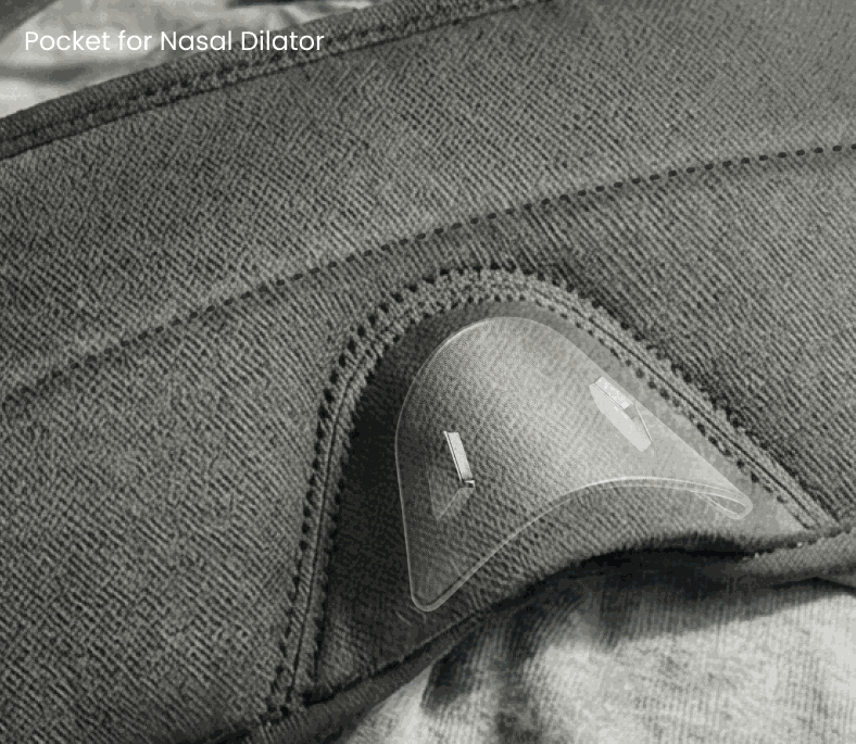 Close-up of the Sleepmaxxer sleep mask's integrated nasal dilator that opens the nasal passage for easier breathing