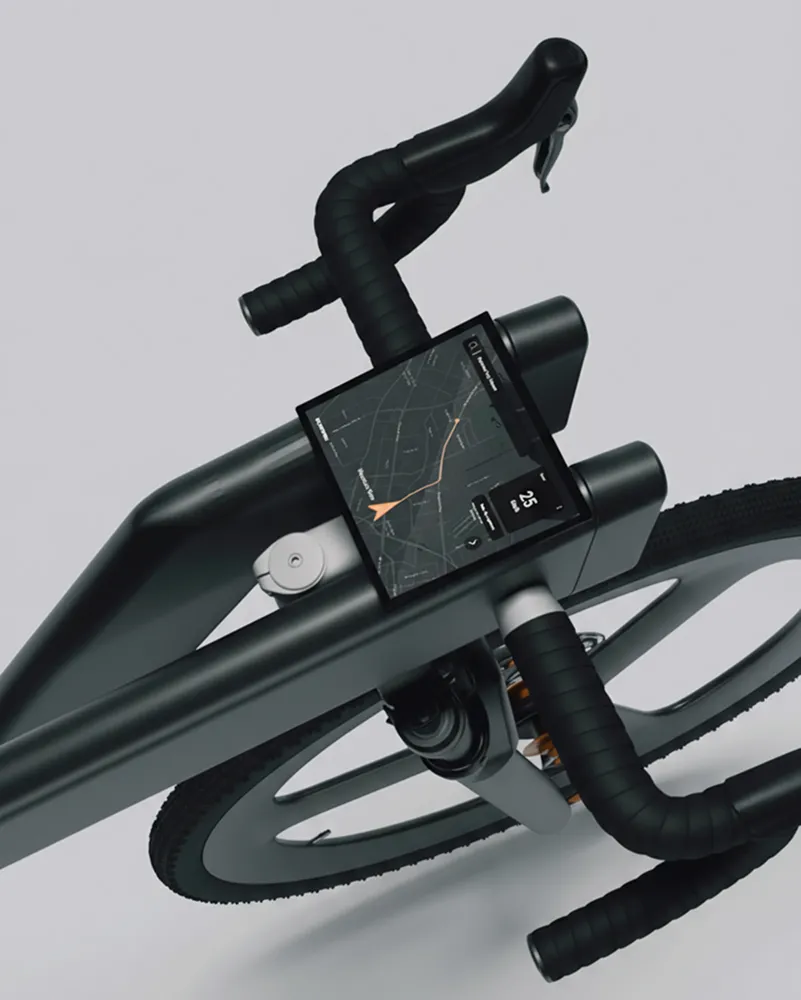 Close-up of an exercise bike handlebar mount with a display