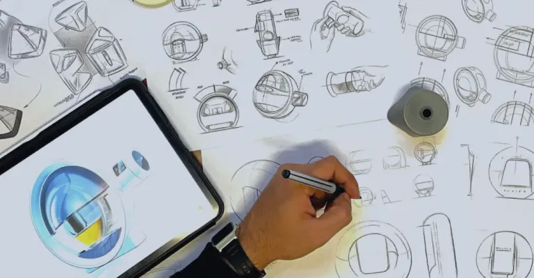 Industrial Designer Doing Concept Sketching For Startup