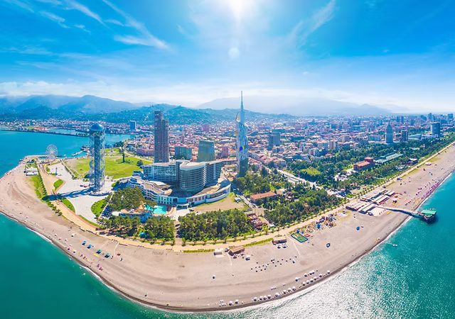 Batumi coastal skyline at sunset