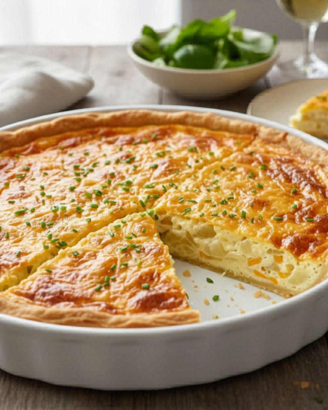 Cheese and onion quiche made with Croome cheddar