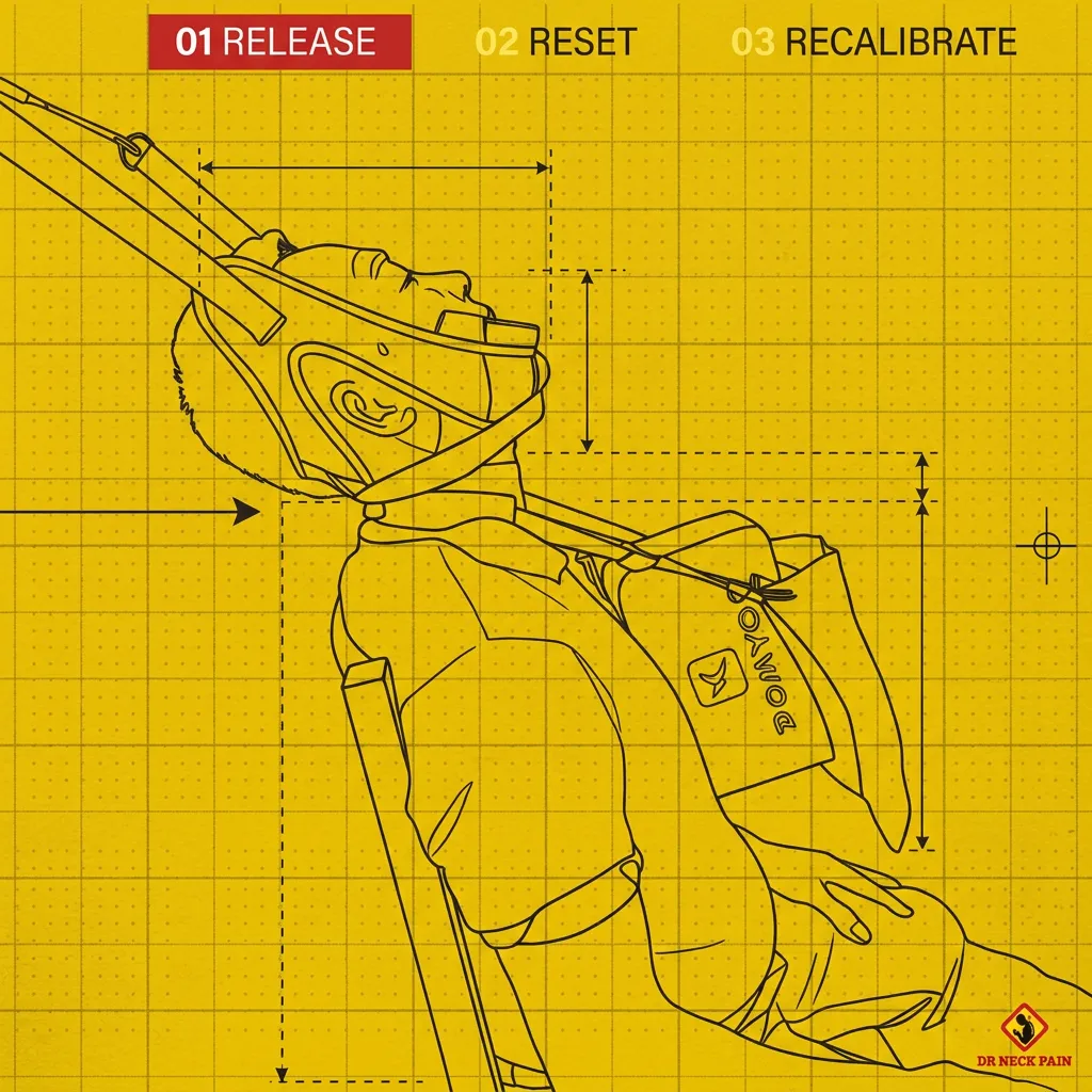 Technical blueprint of clinical cervical traction used to release, reset, and recalibrate forward head posture at Dr Neck Pain structural clinic in Singapore