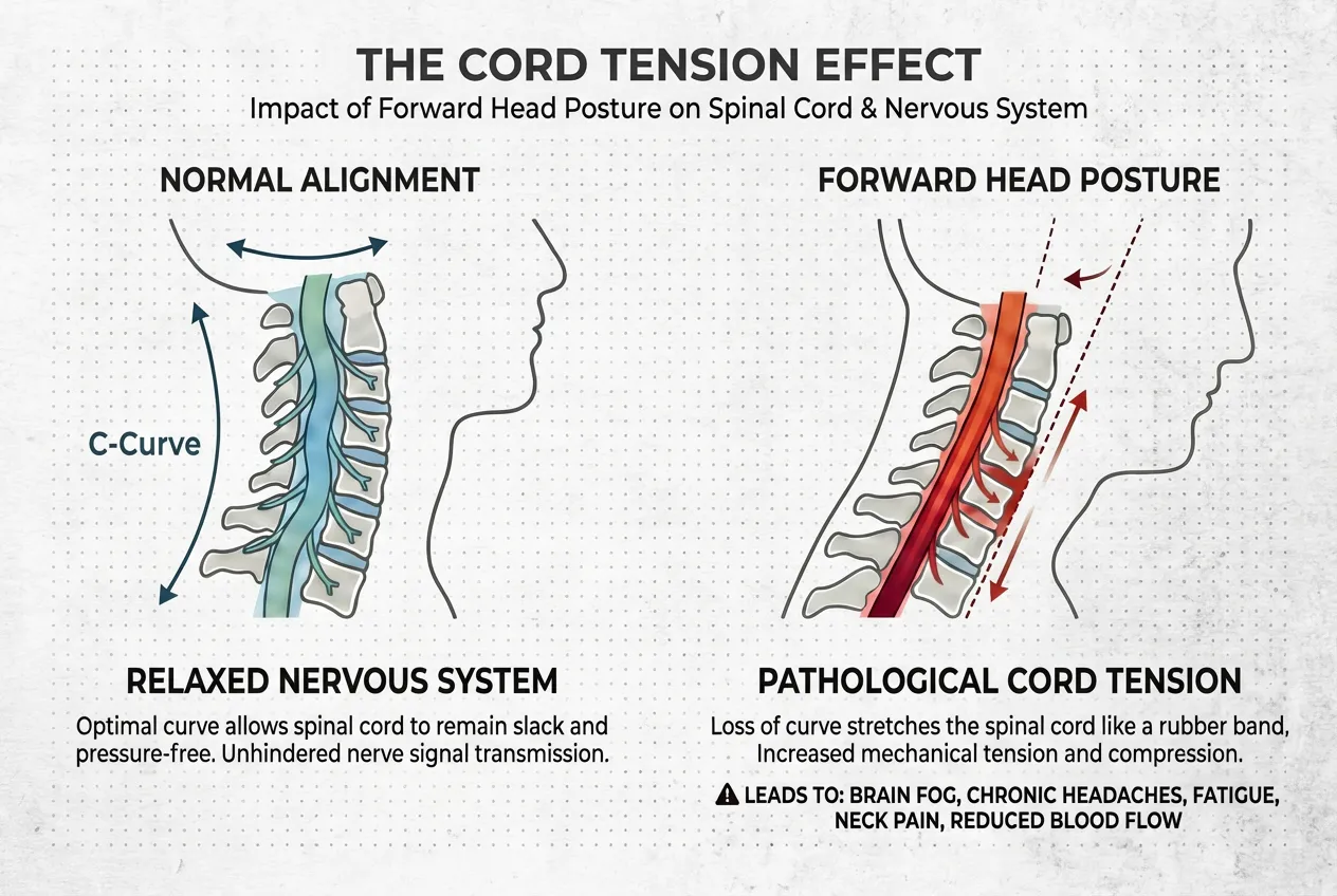 Infographic showing the vicious cycle of upper back pain: from structural dysfunction and muscle compensation to chronic shoulder blade pain and work stress