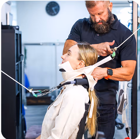 Cervical traction setup at Dr Neck Pain, applied only after the measurement and the medical work-up