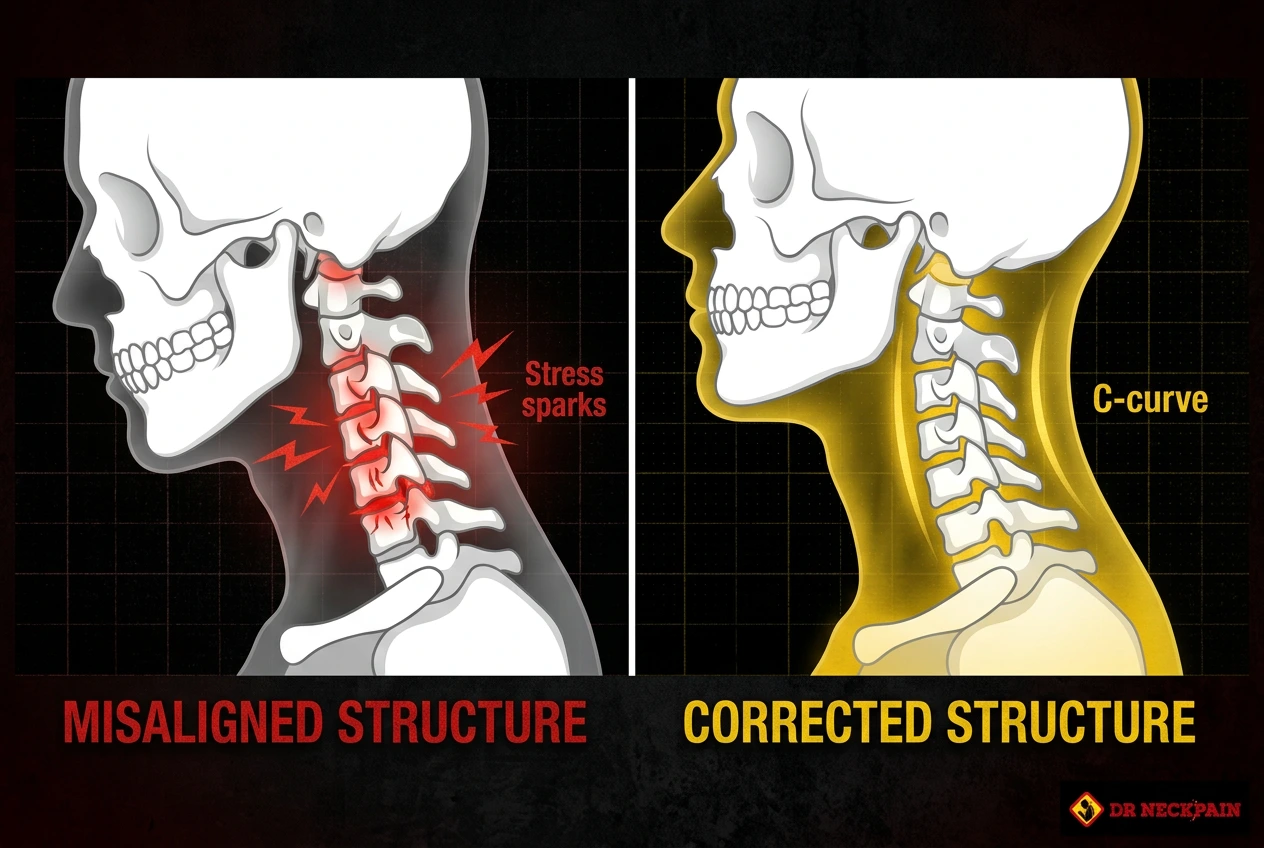 Structural correction for migraine Singapore healthy vs misaligned military neck curve