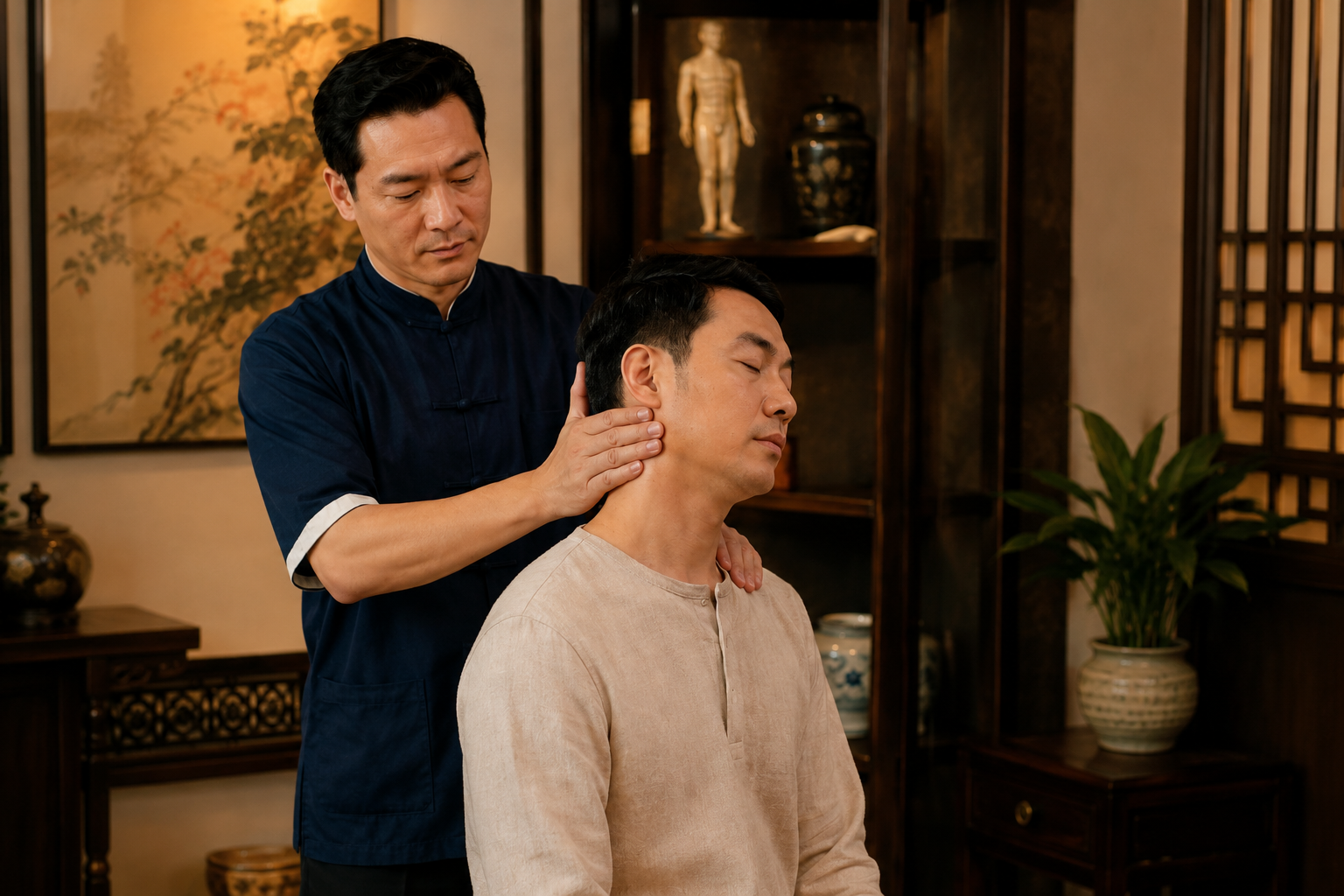 Traditional Chinese Medicine neck treatment (Tui Na massage) in Singapore.
