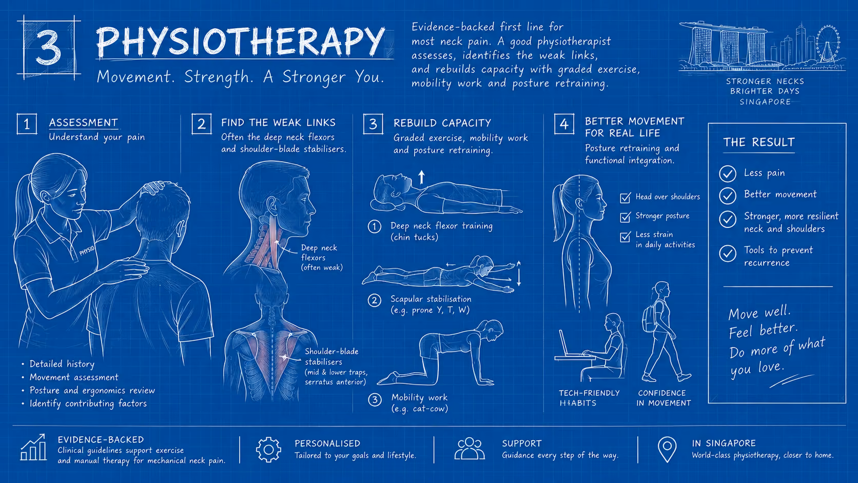 Physiotherapy blueprint for neck pain: deep neck flexor and shoulder-blade strengthening, mobility and posture work
