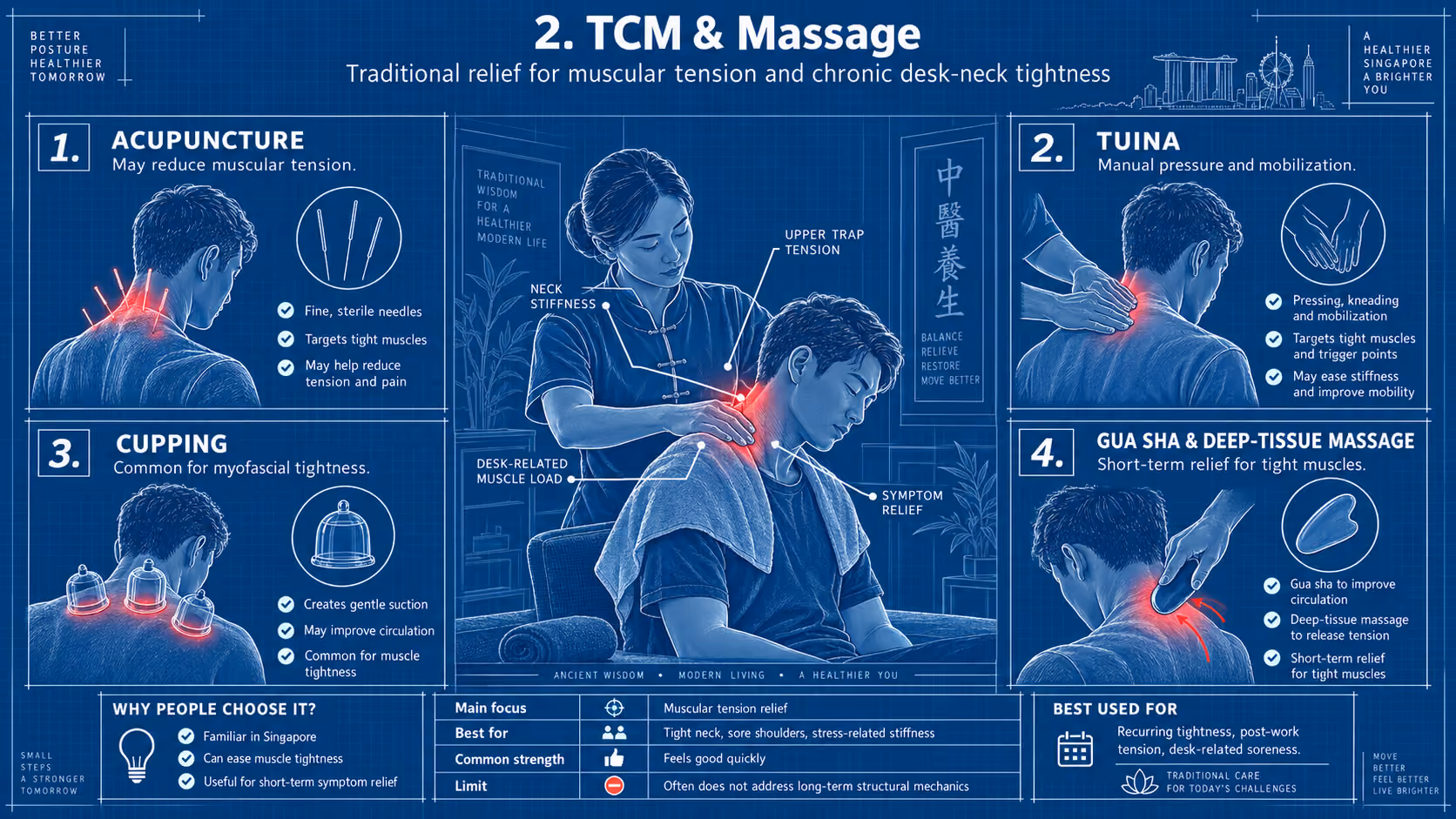 TCM and massage for neck tension: real short-term relief that does not change the underlying structure