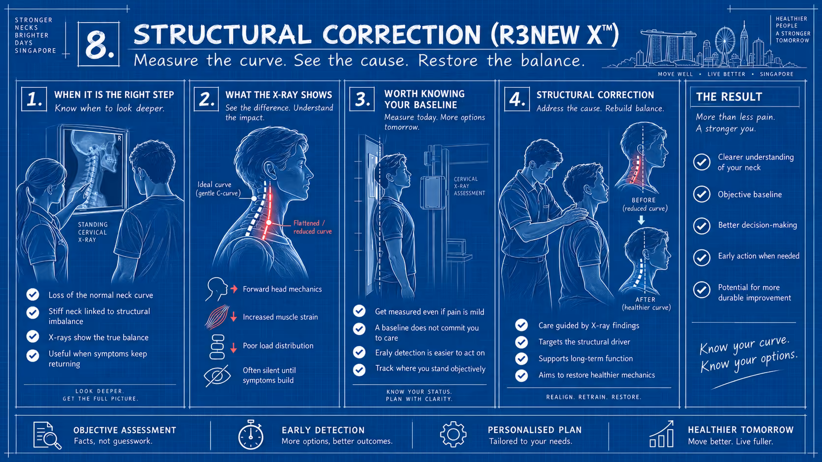 Structural correction with the R3NEW X protocol: restoring the neck curve measured on standing X-ray