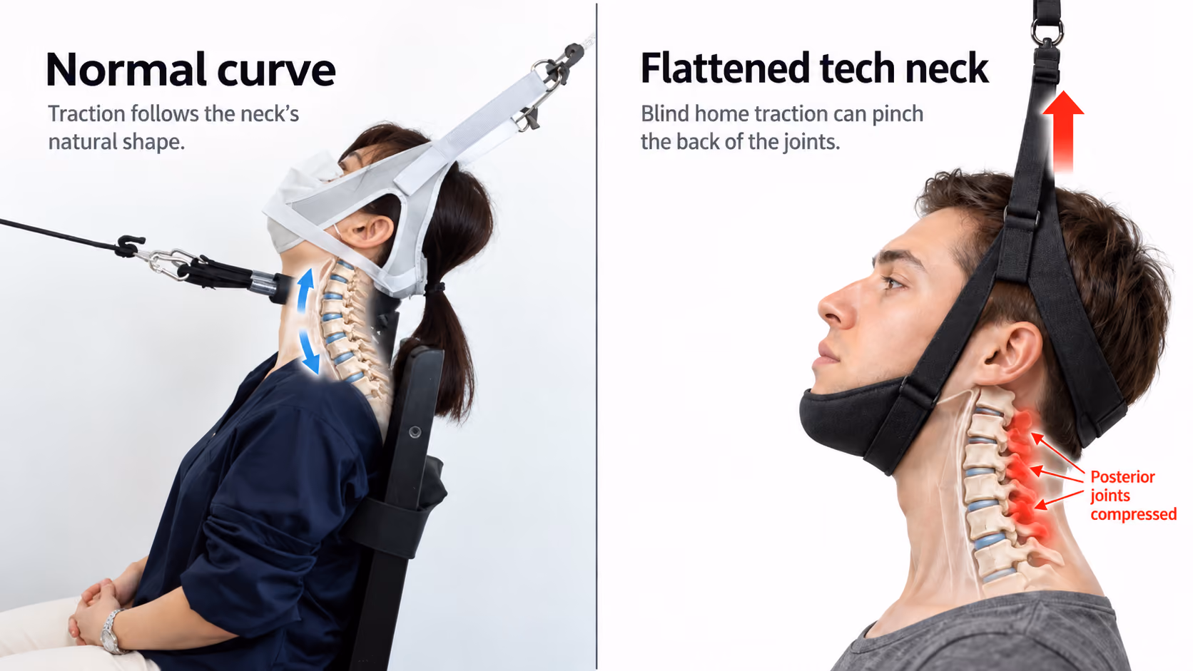 Professional measured cervical traction versus blind home traction: same area, but only one is guided by a measurement of the neck