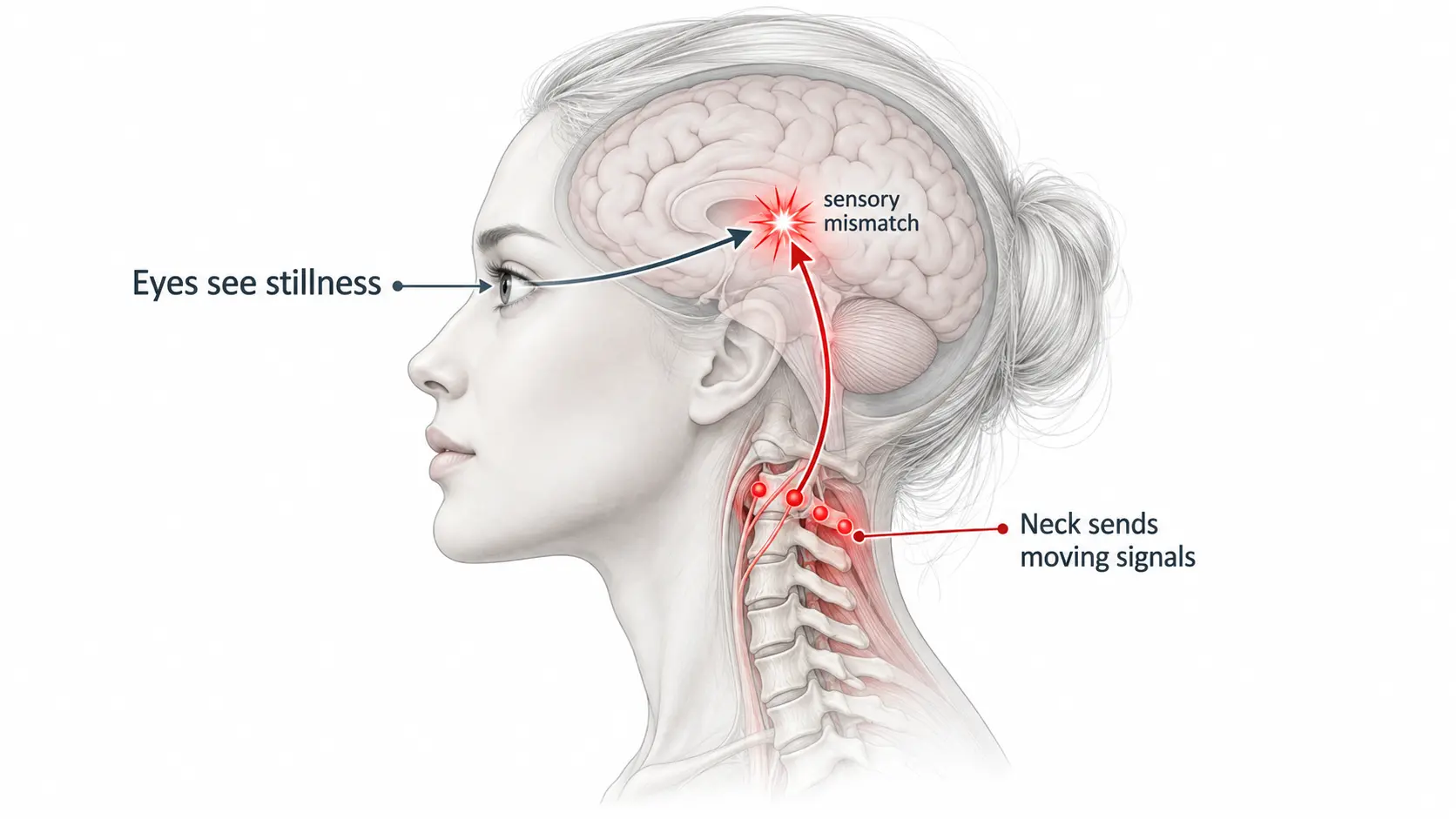 Cervicogenic dizziness sensory mismatch: the neck sends the brain a different head-position signal from the eyes and inner ear