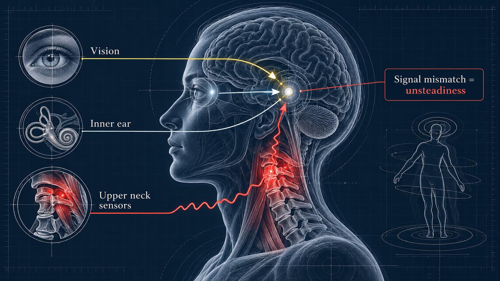 How position sensors in the upper neck feed the brain's balance system and can produce cervicogenic dizziness