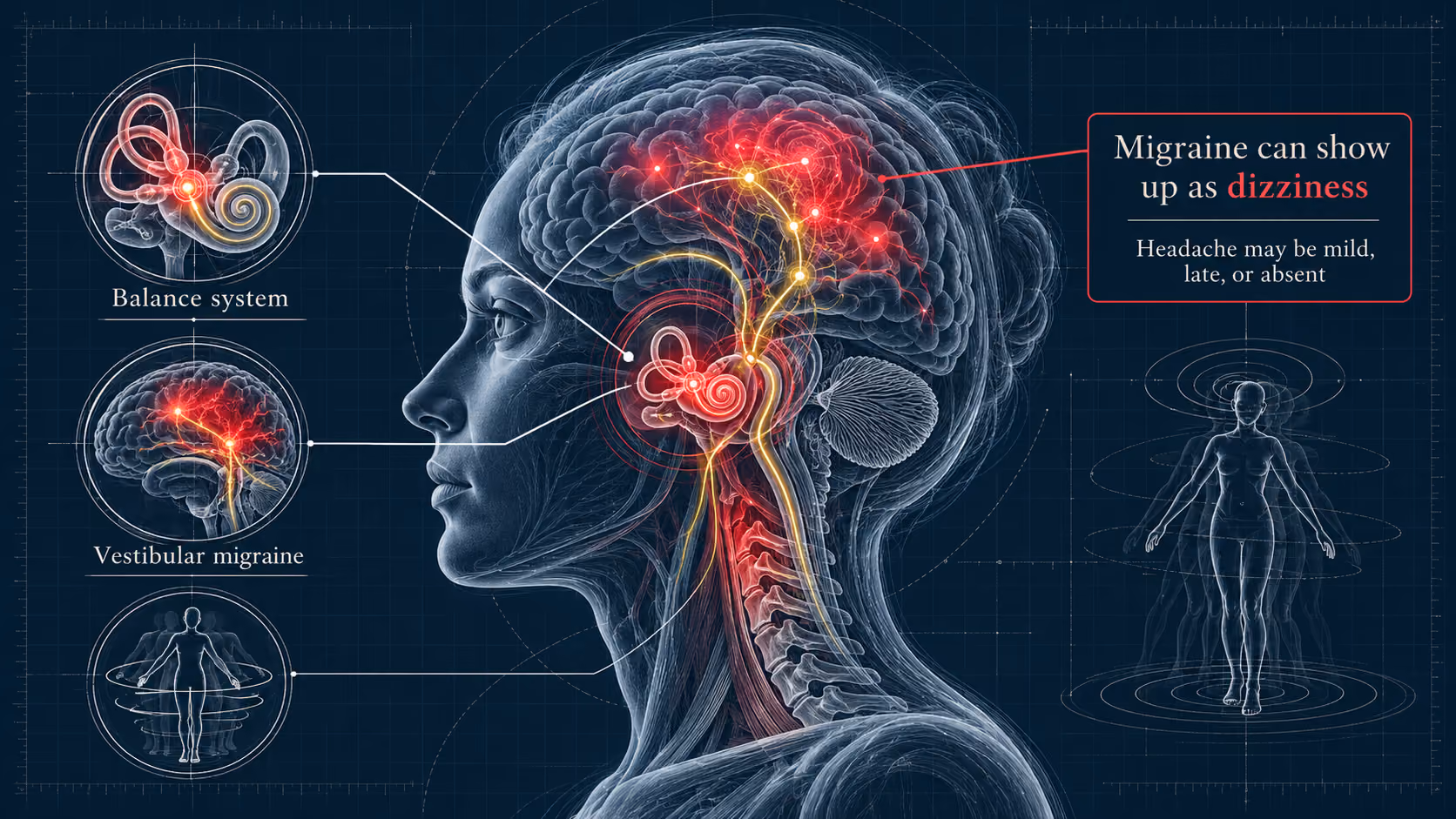 Vestibular migraine explained: migraine affecting the balance system, often with mild or absent headache