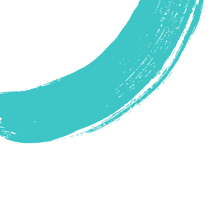 Turquoise curved brush stroke with rough textured edges on a transparent background.