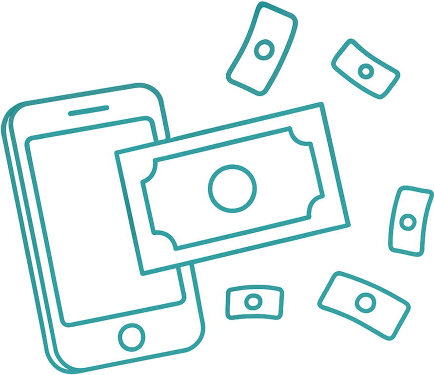 Line image of phone and cash
