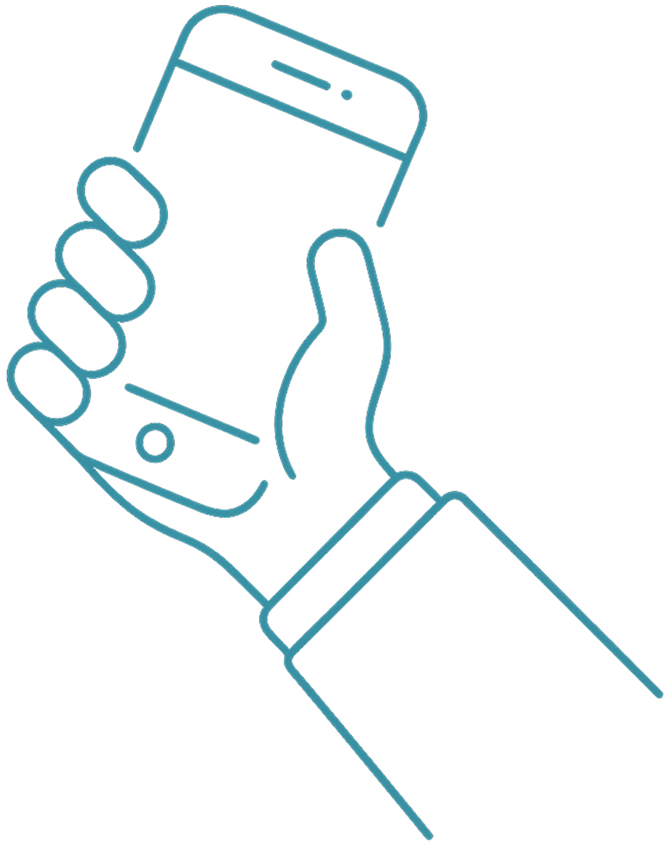 Line image of phone in hand.