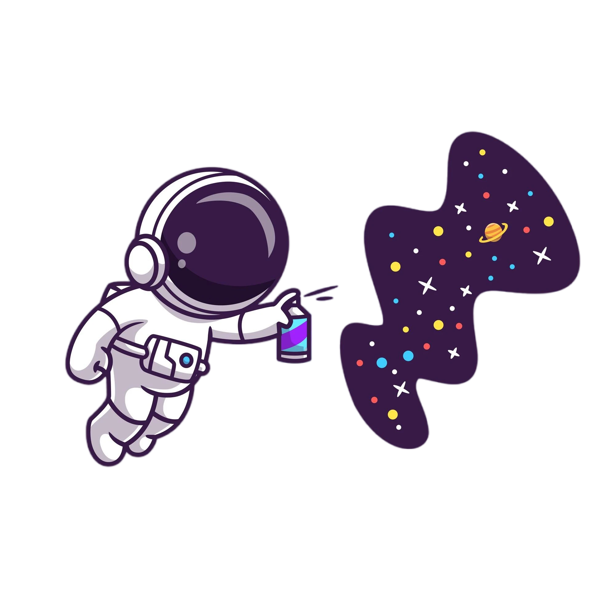 An astronaut floating in space next to a purple background