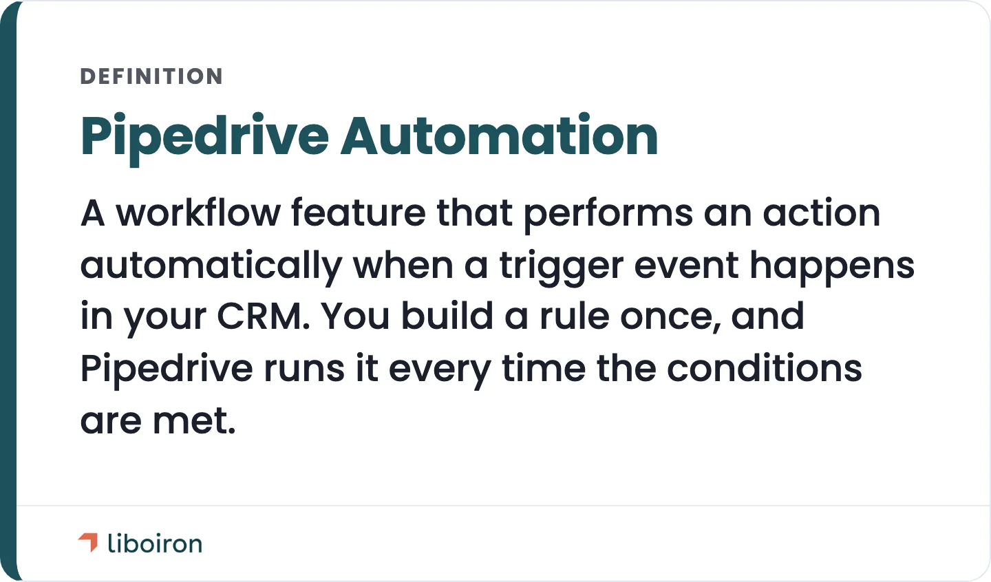 How Pipedrive automation works: build a rule once and it runs on every matching record.