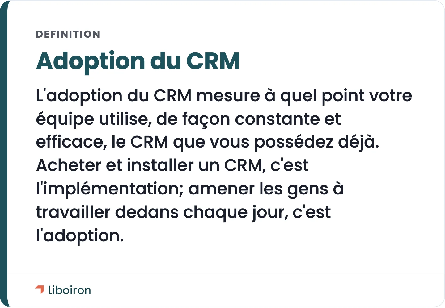Carte de définition : l'adoption du CRM, c'est l'utilisation constante du CRM que vous possédez déjà