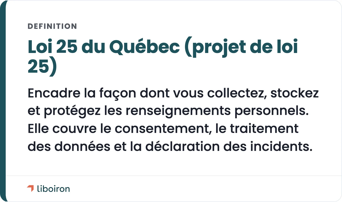 Fiche définition : la Loi 25 du Québec encadre la collecte, le stockage et la protection des renseignements personnels