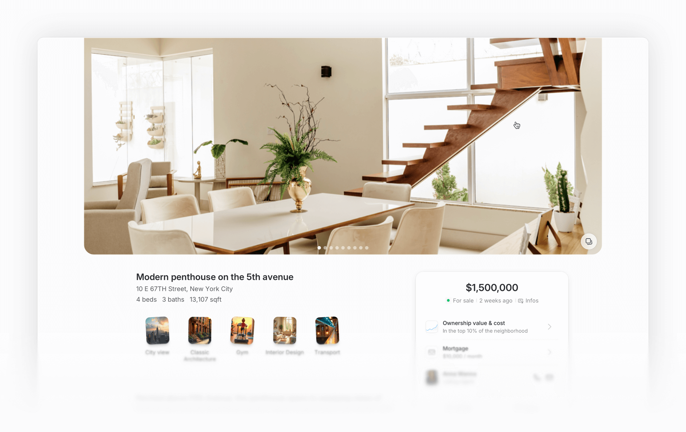 A screenshot of Airestate real estate website showing a listing for luxury penthouse in New York.
