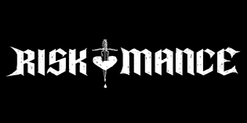 White Gothic-style text reading 'RISKmance' on black background with a dagger and dripping blood forming the letter 'I'.