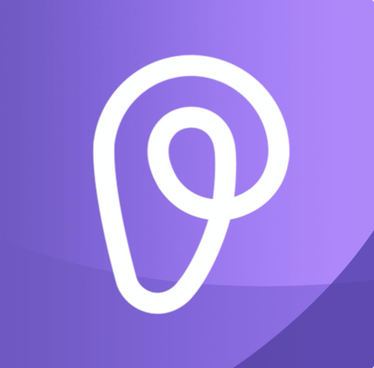 White abstract looped "P" shape resembling a stylized pin on a purple gradient background.