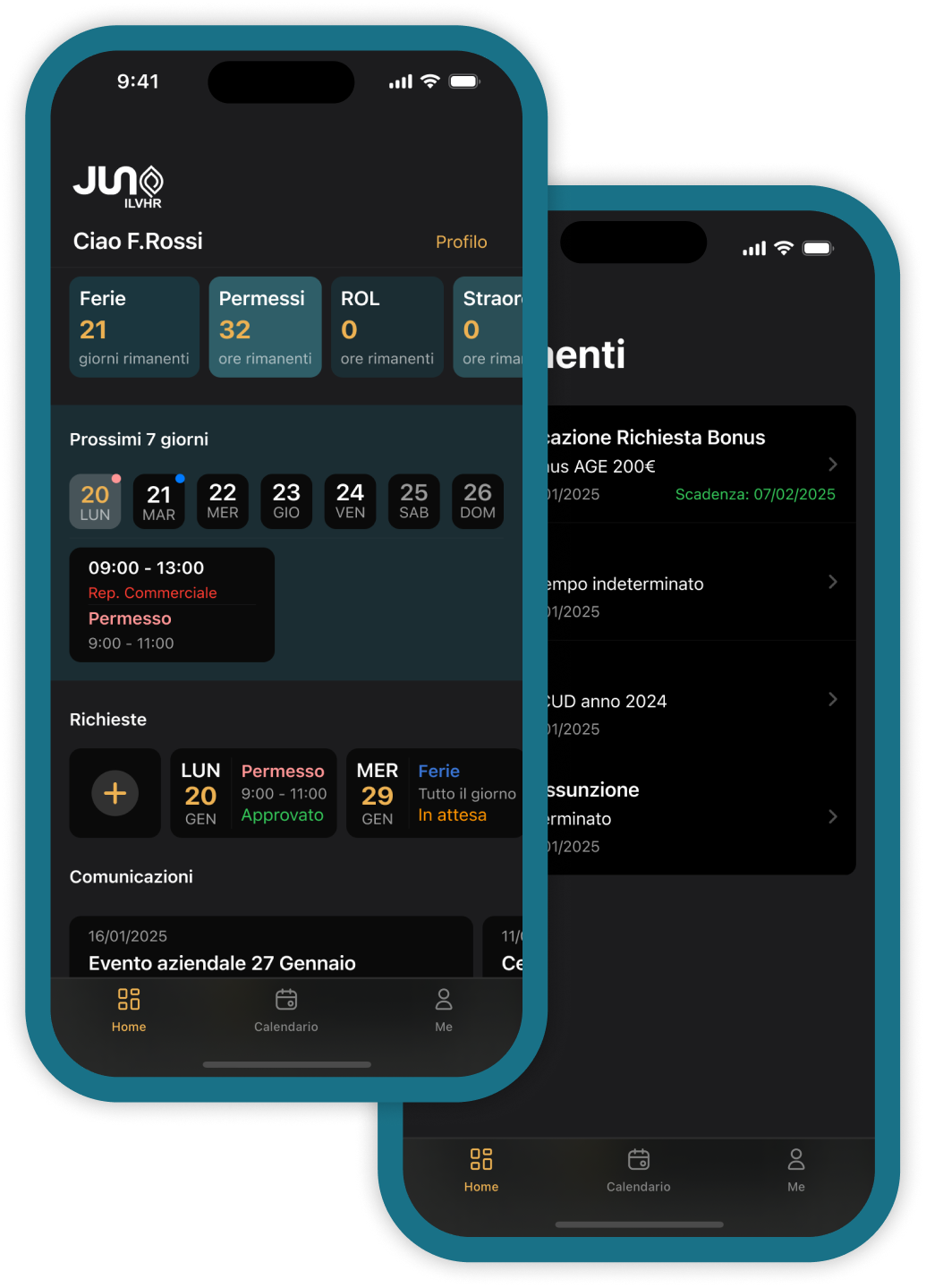 Due schermi mobile mostrano l'interfaccia di JunoILVHR