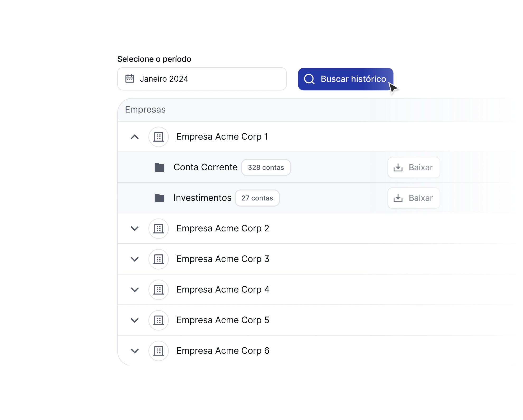 Histórico financeiro completo e padronizado.