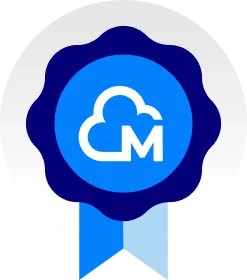 Blue and white badge with Moloco logo