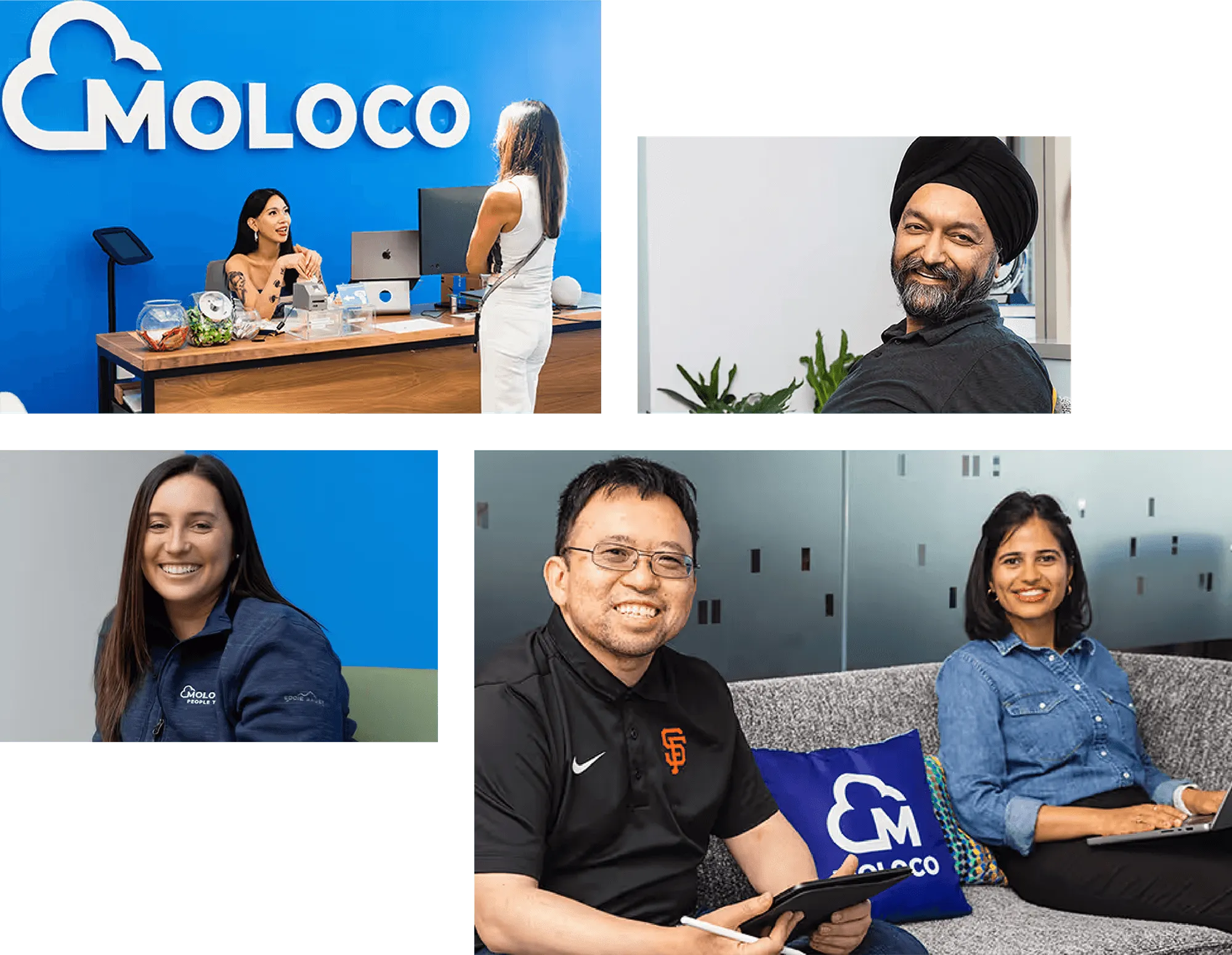 a collage of moloco employees projecting its company values