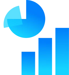Pie chart and graph in a gradient blue 