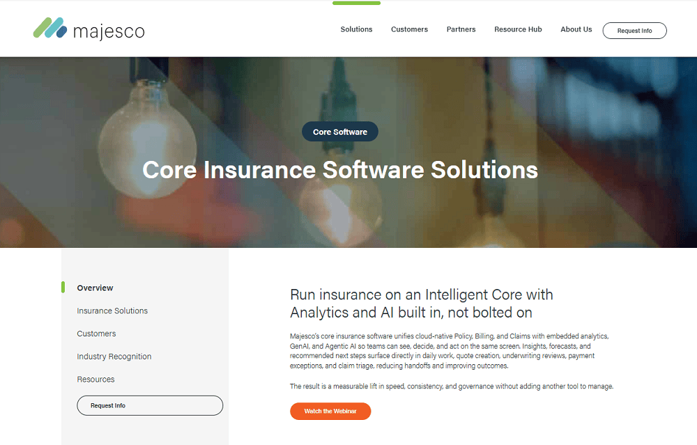 Majesco homepage: Core Insurance Software Solutions