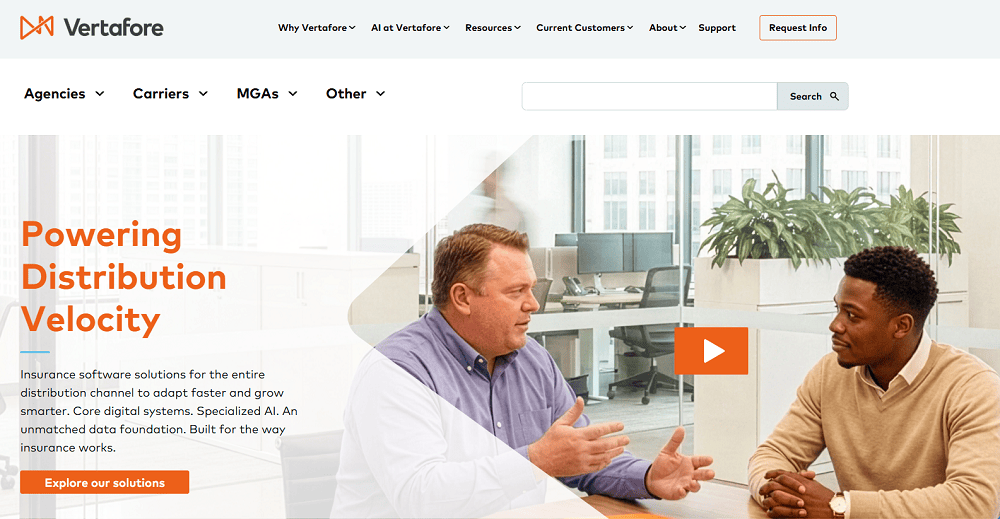 Vertafore homepage: Powering Distribution Velocity