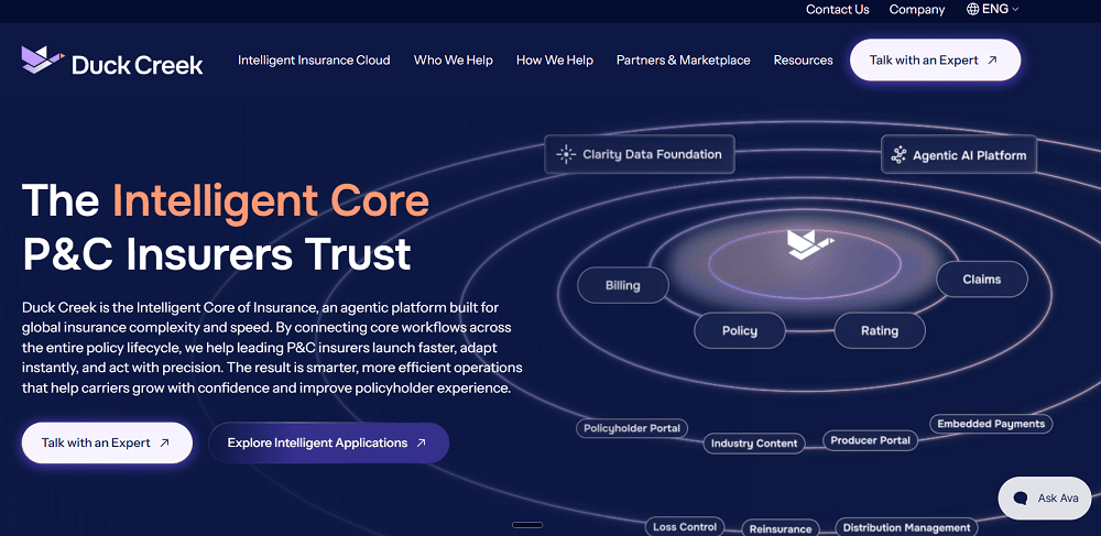 Duck Creek homepage: The Intelligent Core P&C Insurers Trust