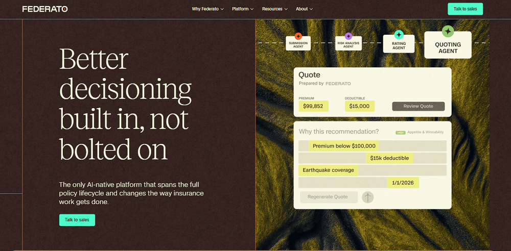Federato homepage: Better decisioning built in, not bolted on