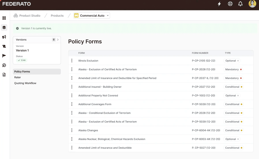 Federato Policy Forms example