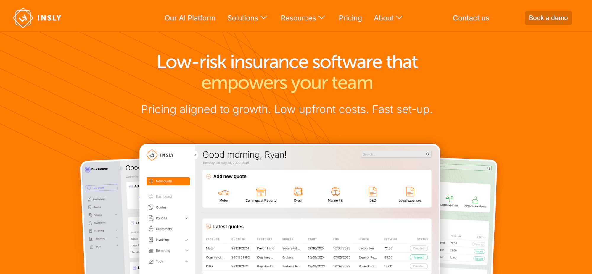 Insly homepage: Low-risk insurance software that empowers your team
