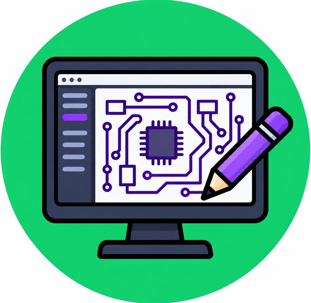 Icon thumbnail image of a computer screen showing PCB electronic circuit board being designed on a green background