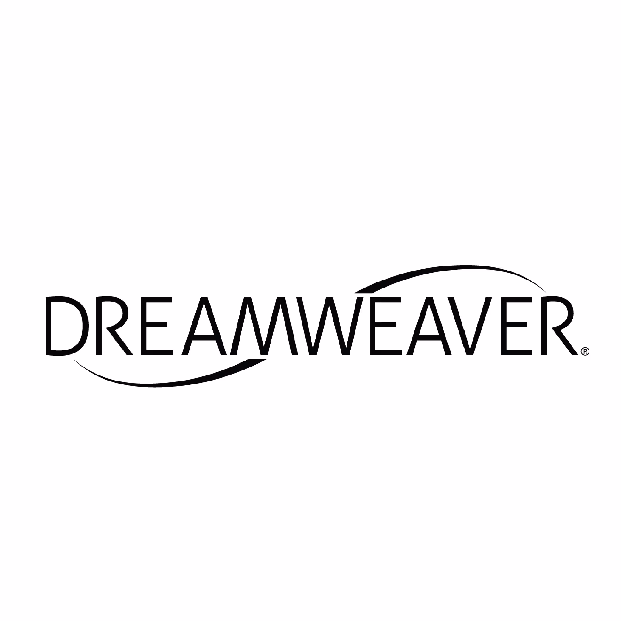 Dreamweaver logo featuring stylized black text with a swoosh design over the word.