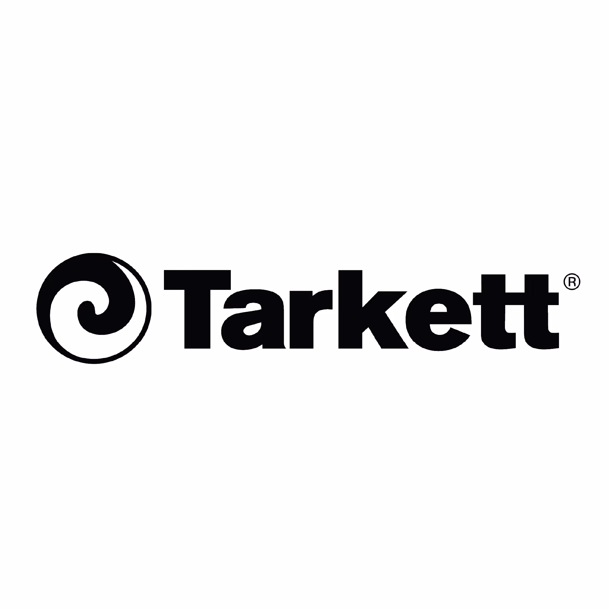 Tarkett brand logo featuring a stylized circular swirl symbol and bold text.
