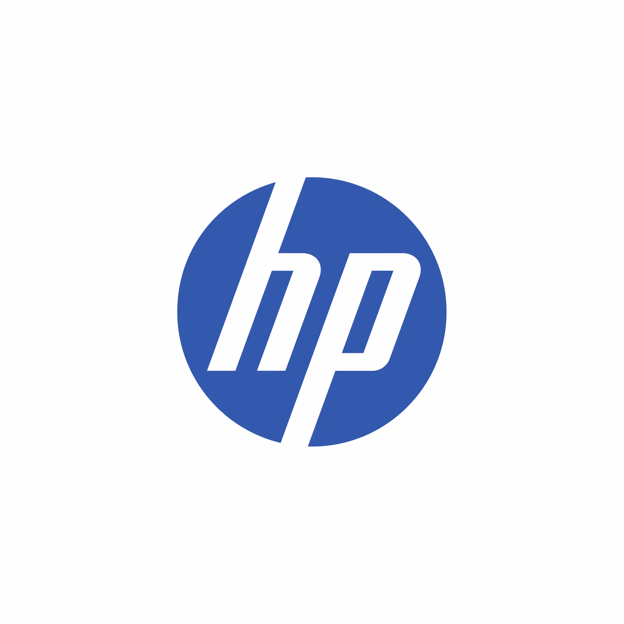 HP logo in white lowercase letters on a blue circle background.