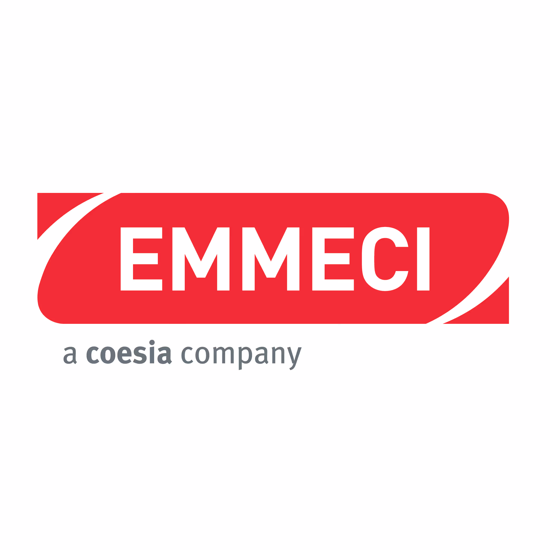 Emmeci logo in white on a red background with tagline a Coesia company below.