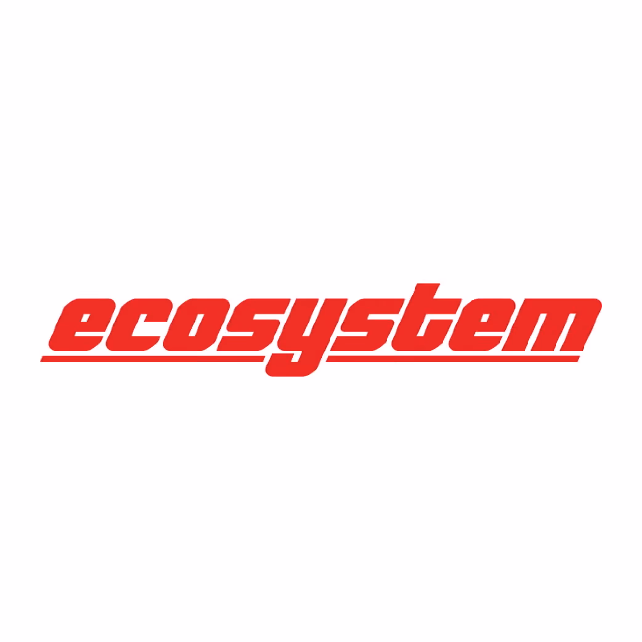 Red text reading ecosystem with a red underline beneath the word on a white background.