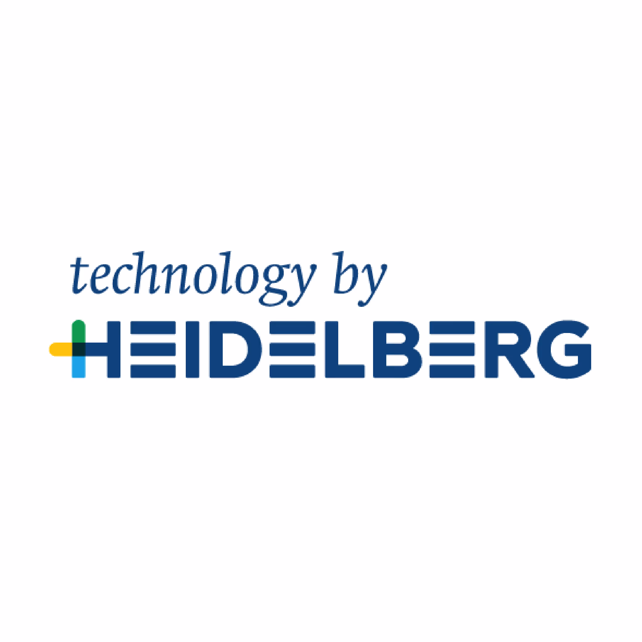 Technology by Heidelberg logo with stylized text and colorful plus sign on white background.