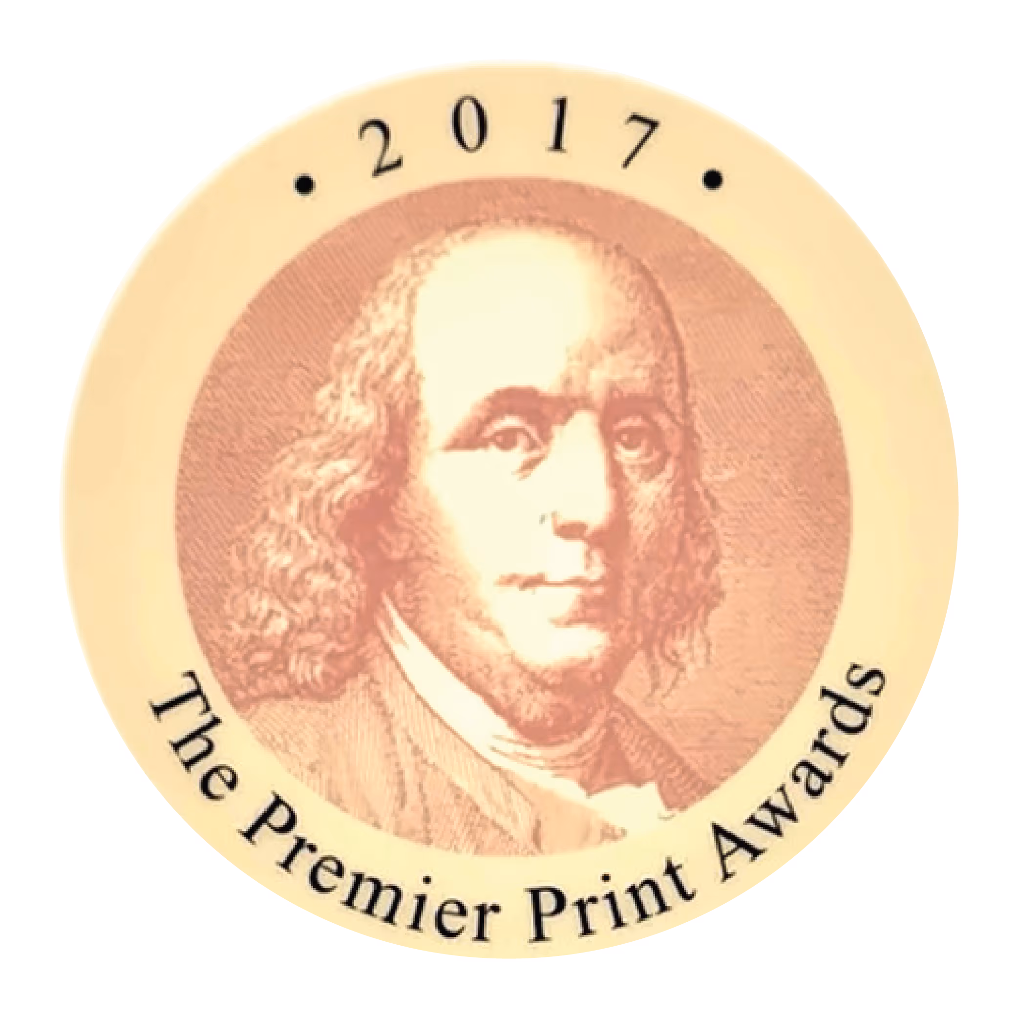 2017 The Premier Print Awards seal featuring a portrait of Benjamin Franklin in a circular design.