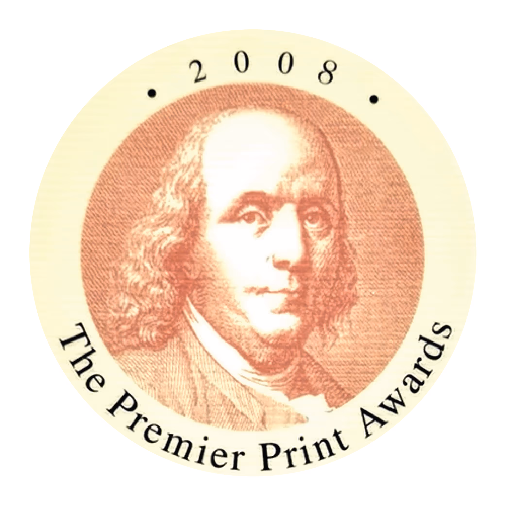 Seal of the 2008 Premier Print Awards featuring a portrait of Benjamin Franklin.