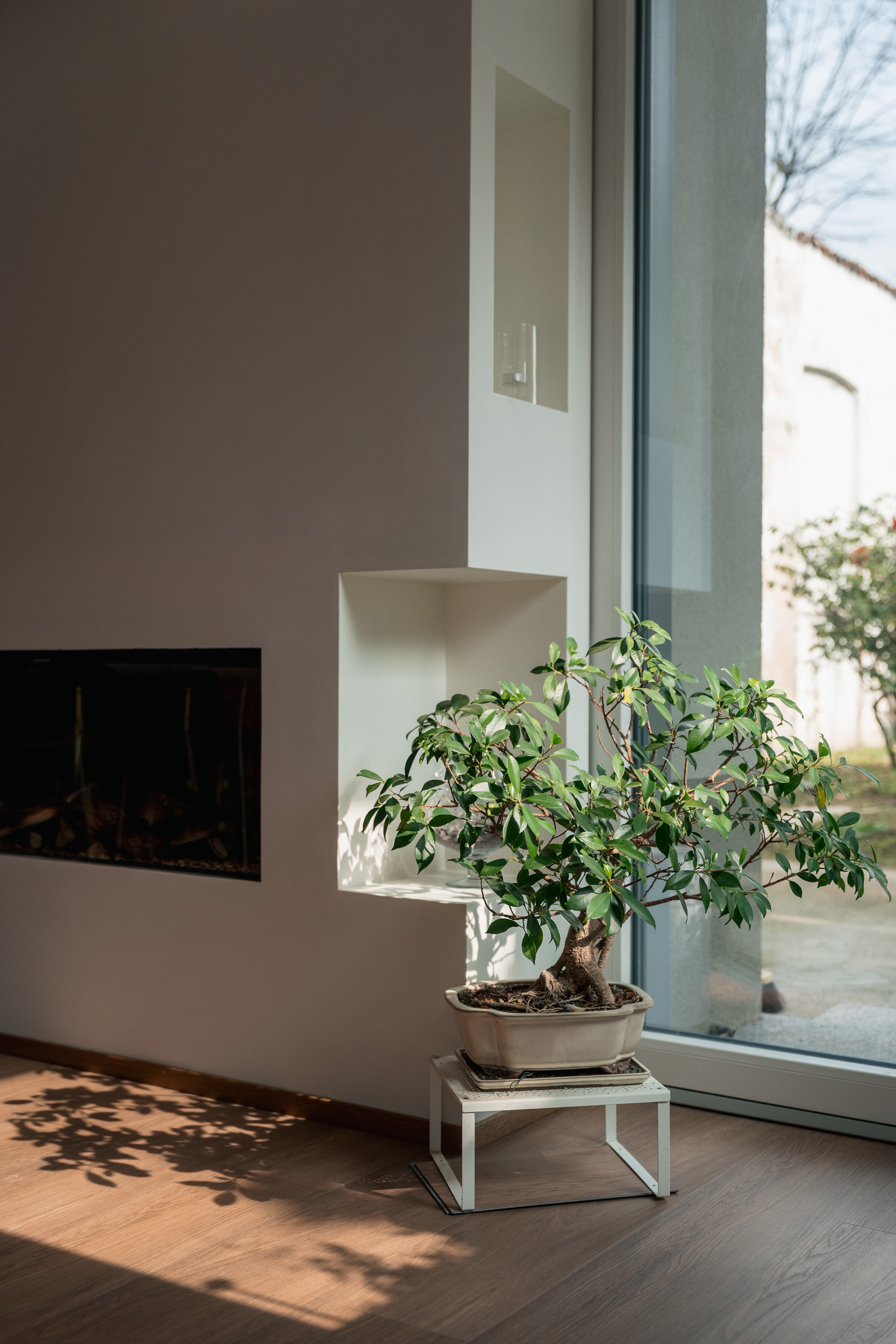 Zona living con vista sul giardino interno.